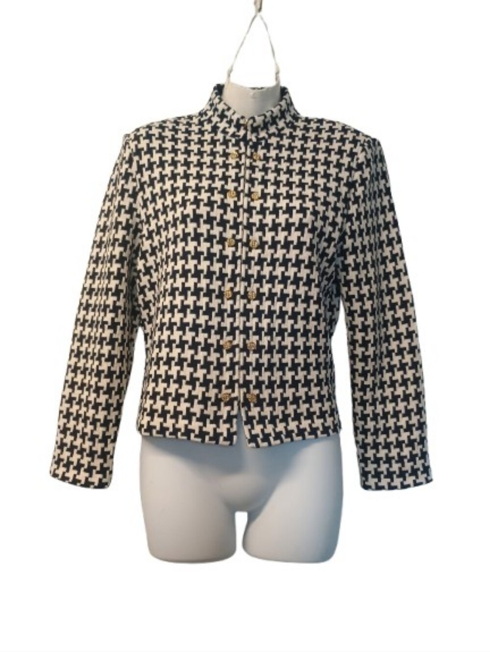 St. John Collection by Marie Gray  Houndstooth Jacket with Gold Buttons Size: 4